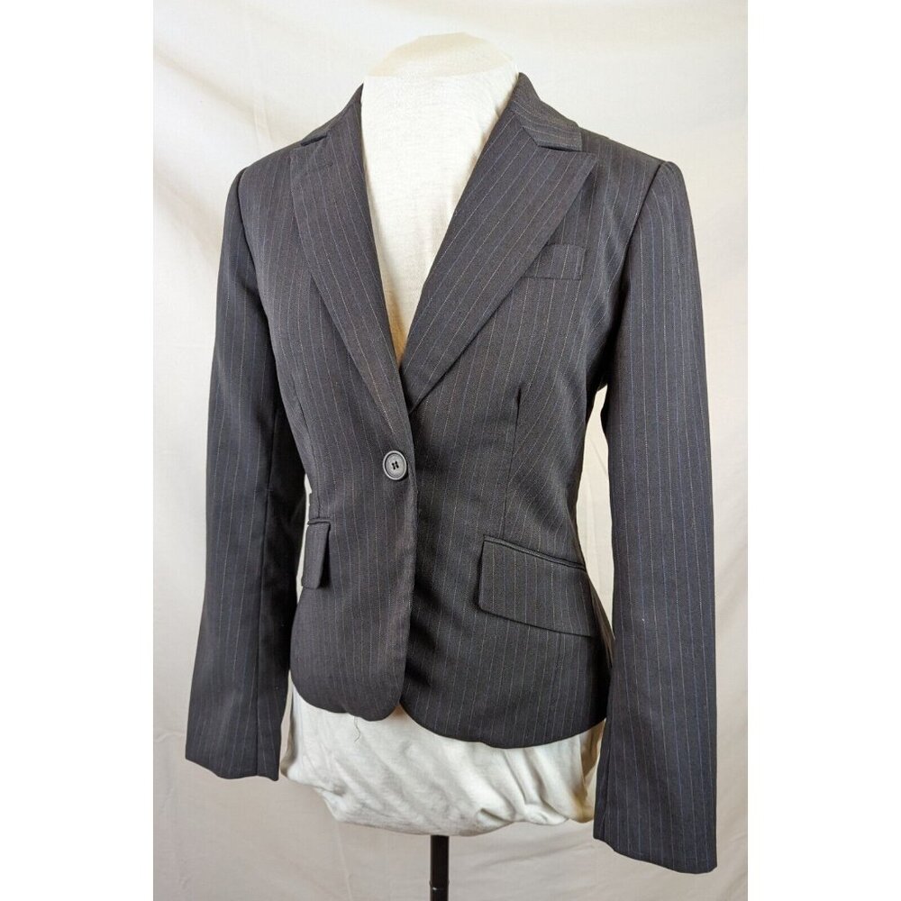 Smart Set Women's Blazer Jacket Gray With Blue & White Pinstripe Medium